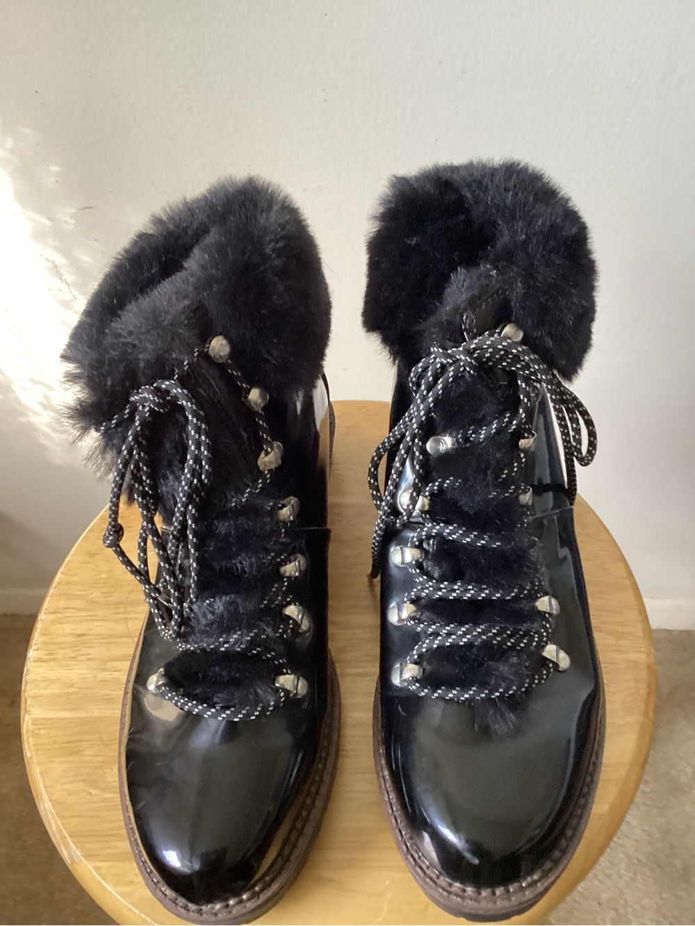 Esprit Black Faux-Fur Lace-Up Winter Boots